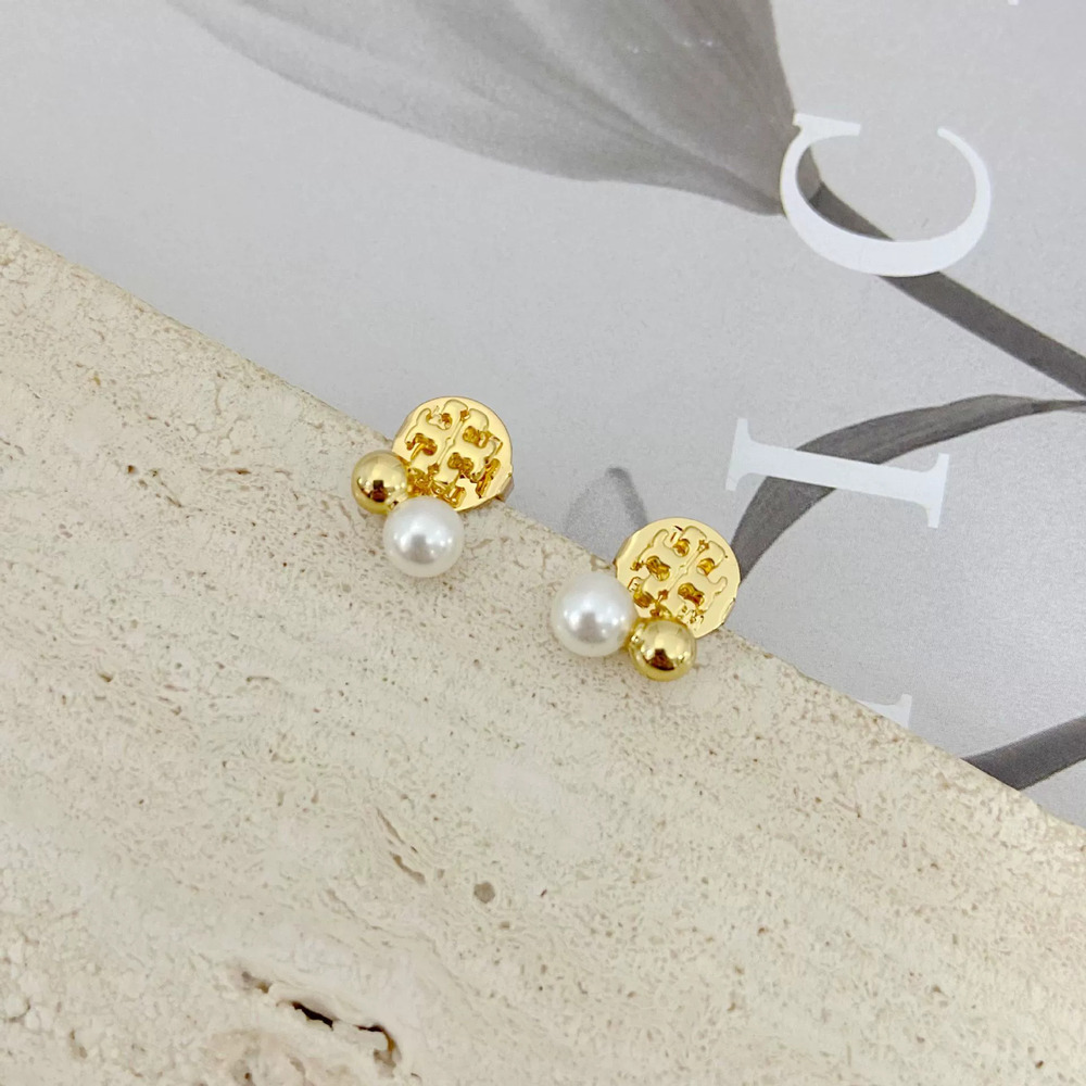 Tory Burch Letter Inlay Faux Pearl Earrings